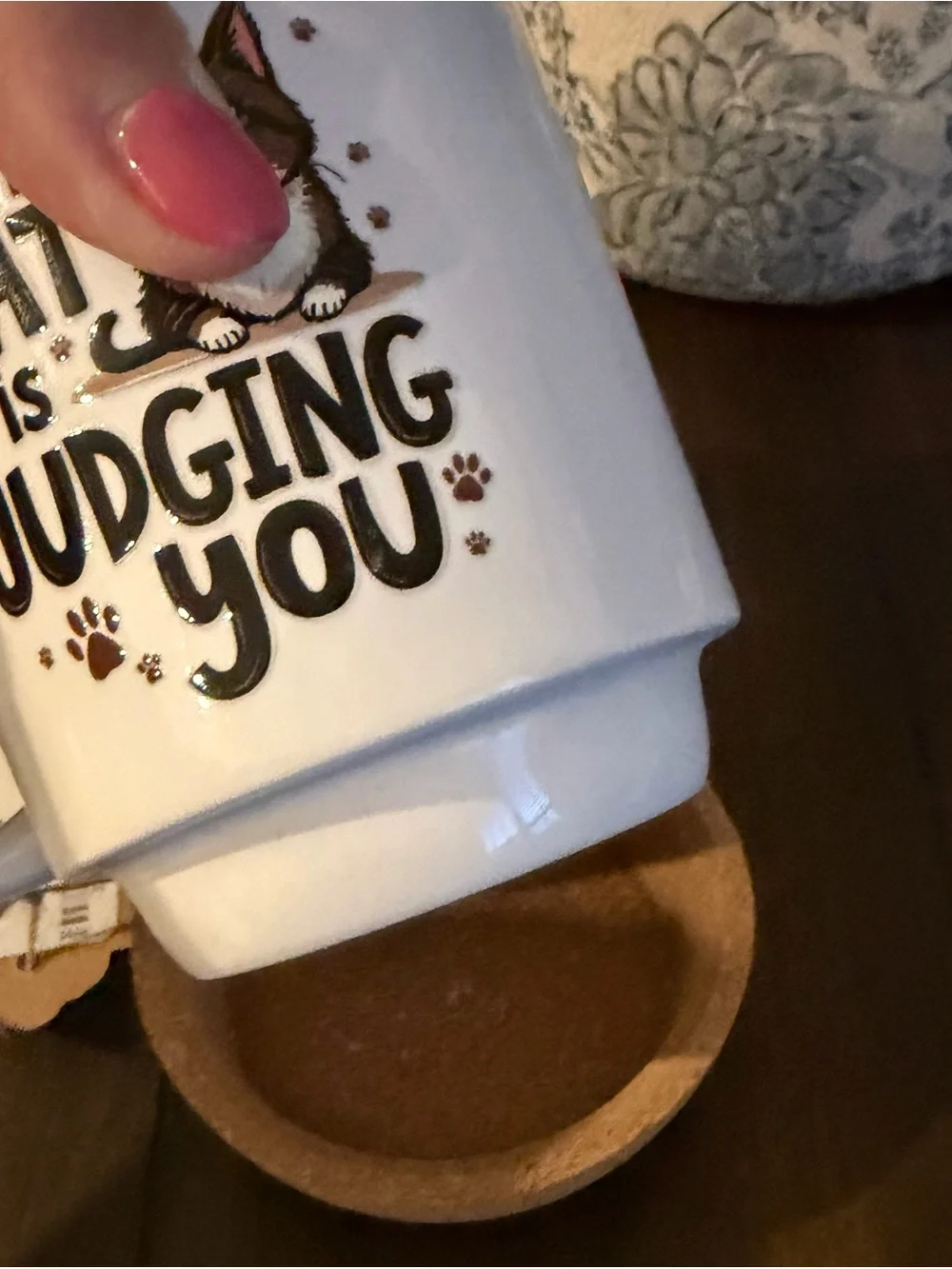 Set of Two coffee mugs with funny cat sayings.